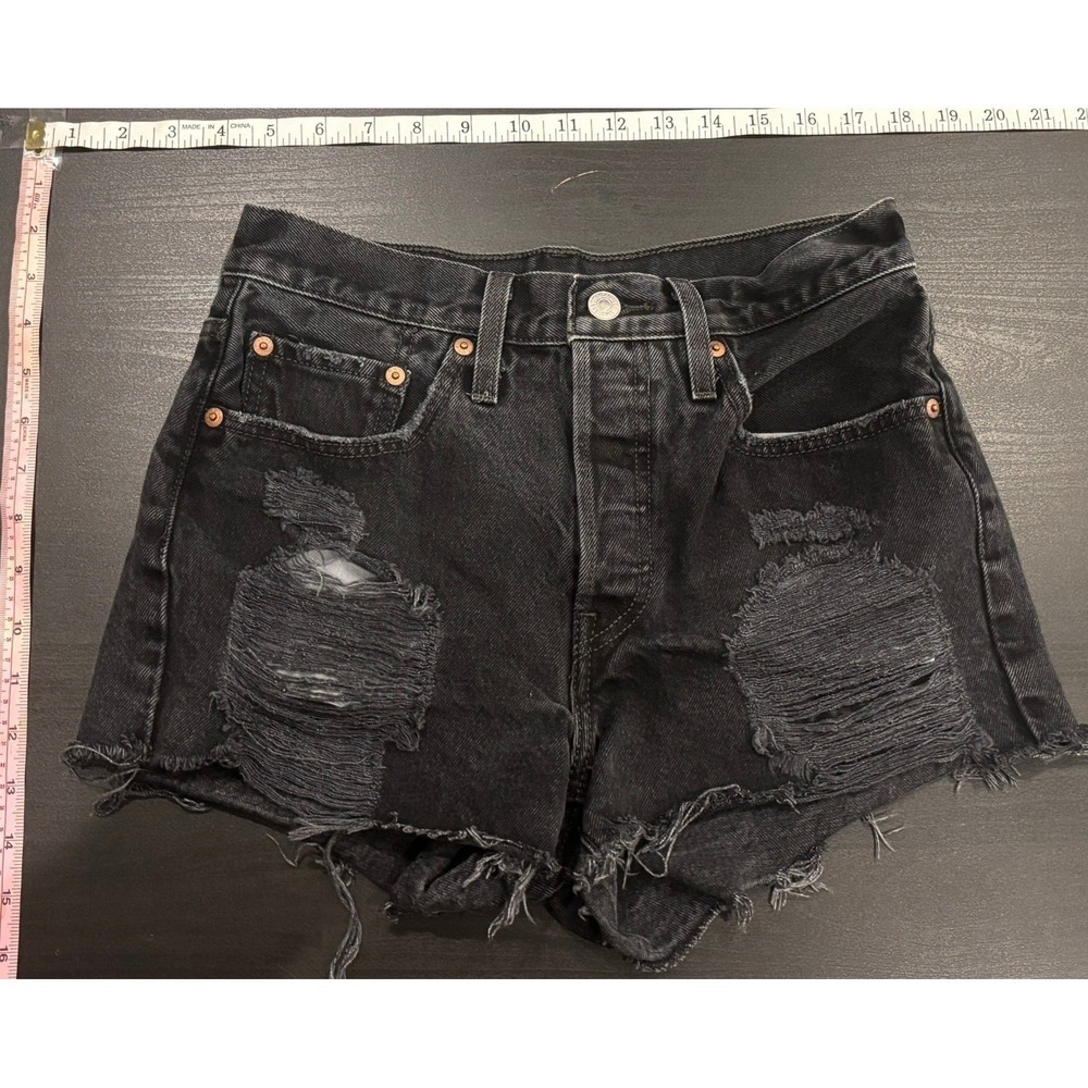 Levis 501 Original‎ High Rise Distressed Denim Shorts Black W26 56327-0268